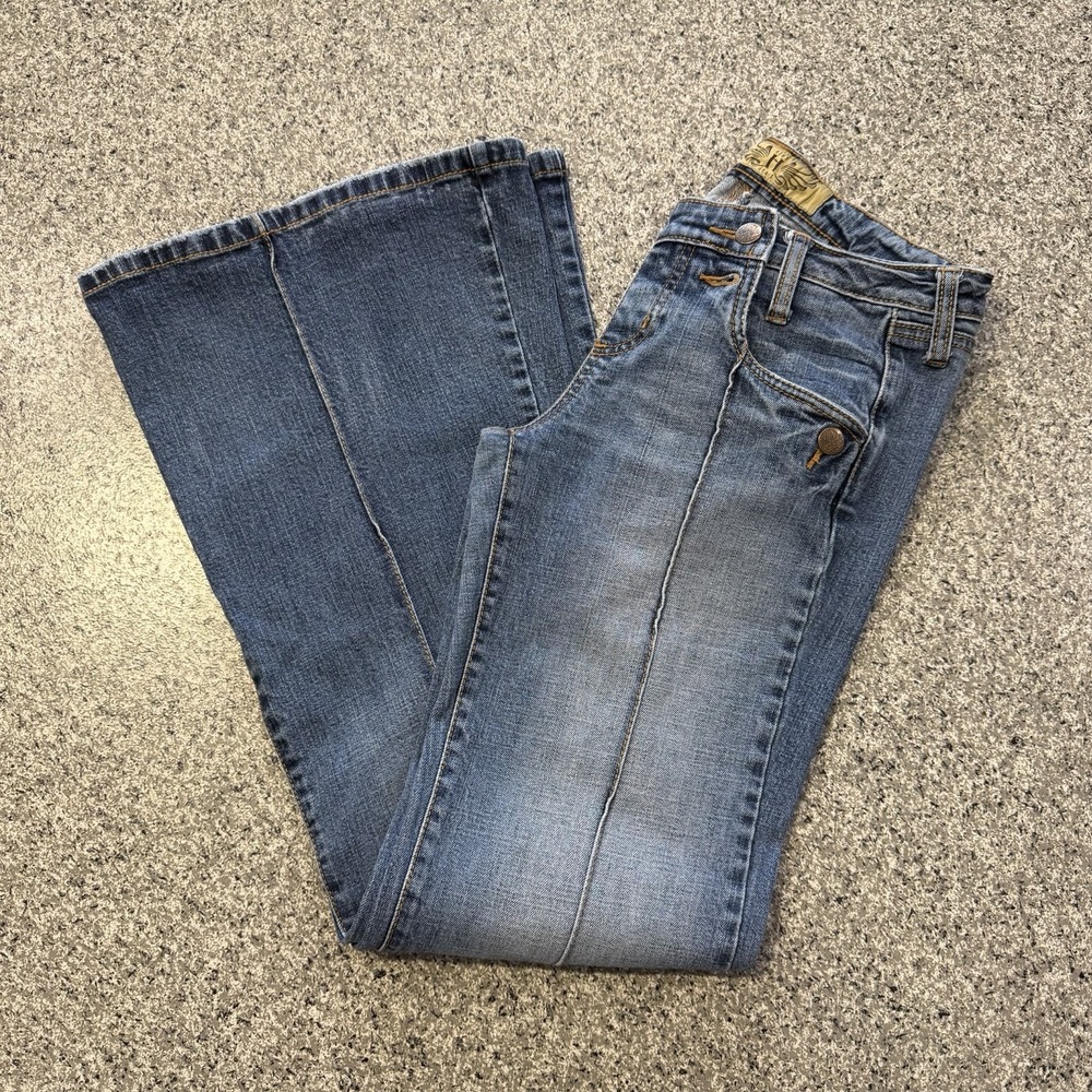 Vintage Hint Jeans Womens Juniors 3 27x32 Low Rise Flare Y2K Sailor Button Flap